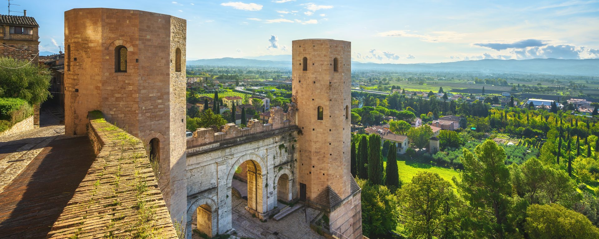Spello, roman Porta Venere or Venus Gate. Perugia, Umbria, Italy